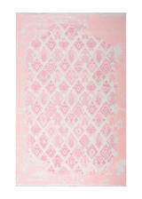 Pink, geometric patterned, machine washable rug