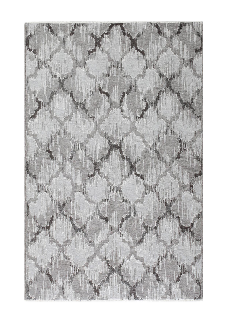 Gray, geometric patterned, machine washable rug