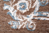 Brown baroque style floral patterned machine washable rug