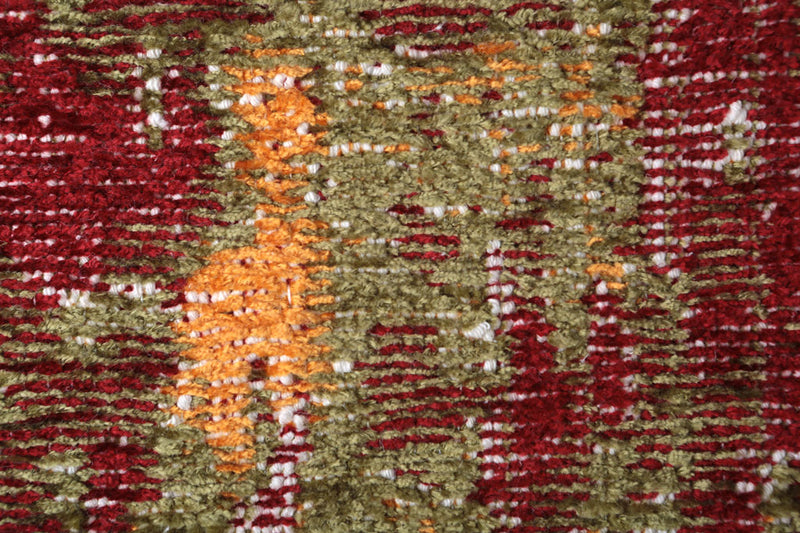 Red, green, orange, vintage and abstract design, machine washable rug
