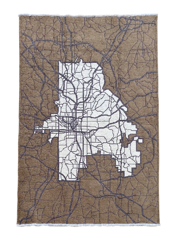 Brown, white, Atlanta map design, machine washable rug