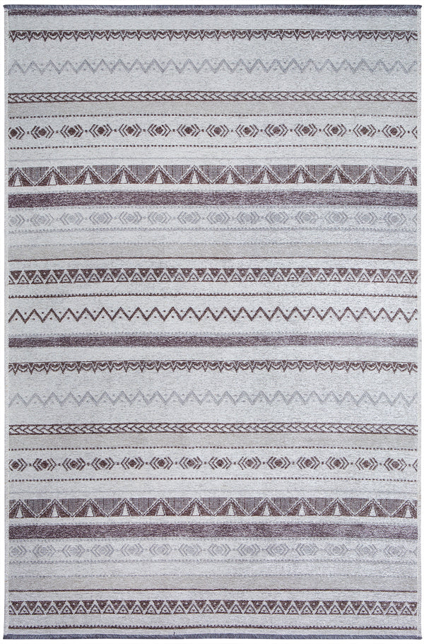 Washable Ethnic Patterned Rug in Grey Color