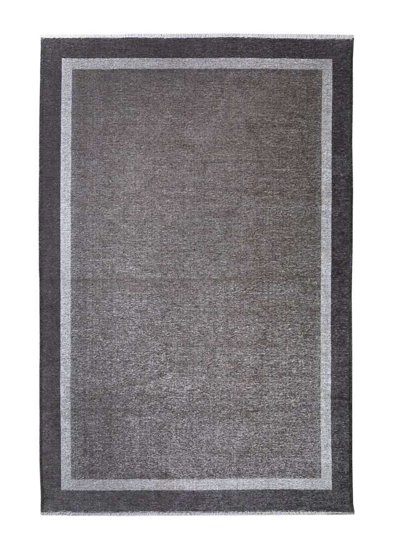 Gray, classic, bordered, machine washable rug