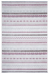 Washable Ethnic Patterned Rug in Purple and Grey Color