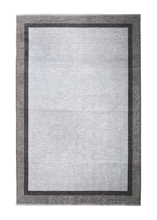 Gray, classic, bordered, machine washable rug