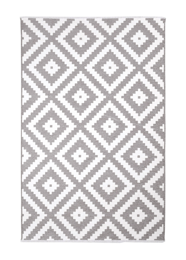 Washable Double Sided Monochrome Patterned Rug in Grey and White Colors