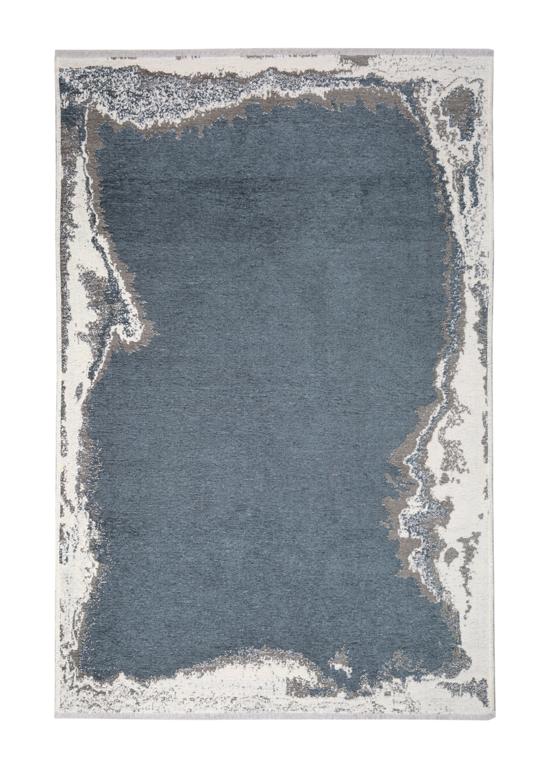 Blue, gray, marble border design, machine washable rug
