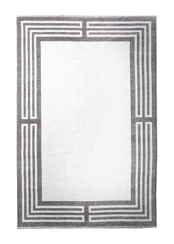 White, gray, classic, Art Deco style, bordered, machine washable rug