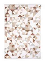 Brown, white, geometric patterned, machine washable rug