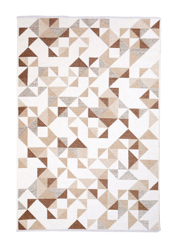 Brown, white, geometric patterned, machine washable rug