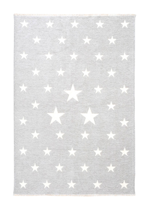 White, gray, star patterned, machine washable rug for kids