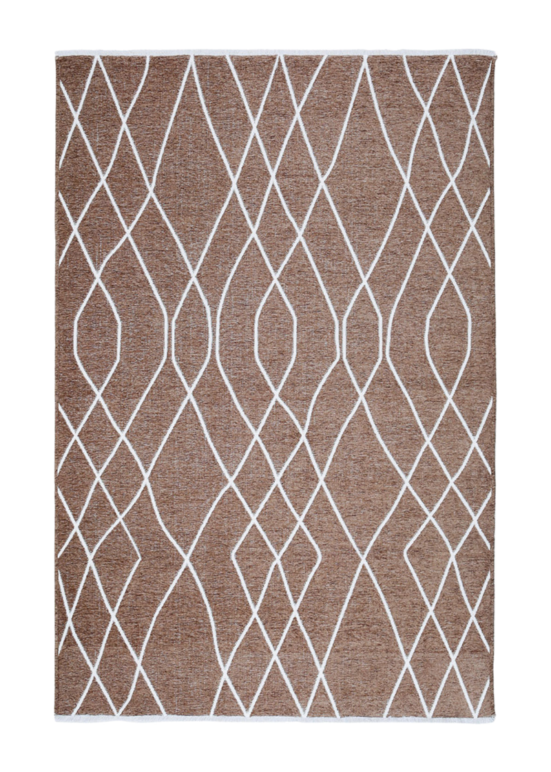 Brown, geometric patterned, machine washable rug