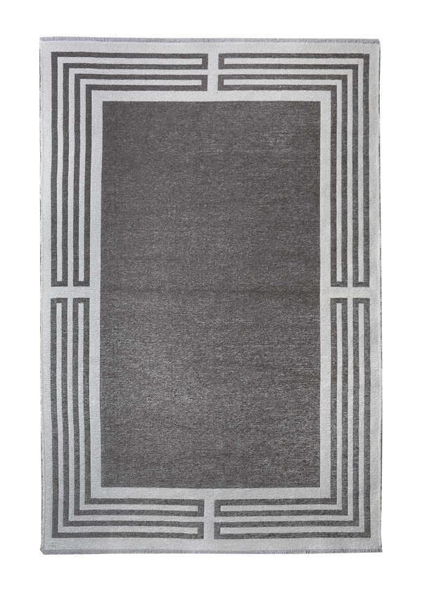 Gray, white, classic, Art Deco style, bordered, machine washable rug