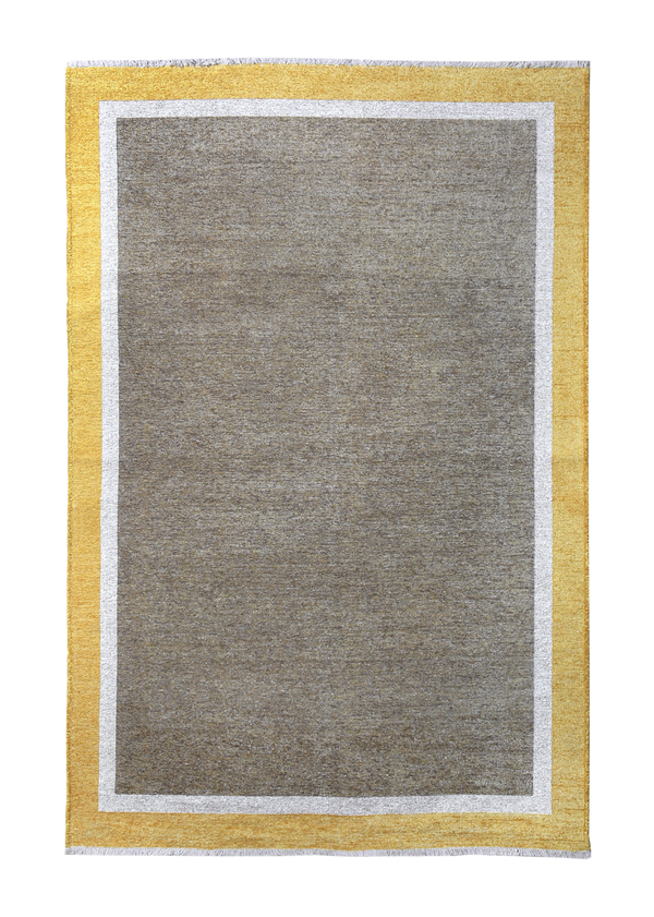 Gray, yellow, classic, bordered, machine washable rug