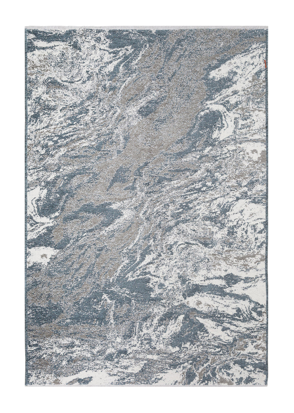 Gray, blue, marble design, machine washable rug