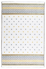 Washable Pyramid Patterned Rug in Yellow and Blue Color