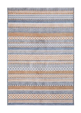 Blue, orange, striped, machine washable rug