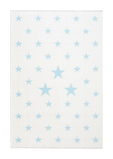 Blue, white, star patterned, machine washable rug for kids