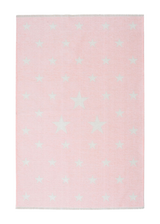 Pink, white, star patterned, machine washable rug for kids