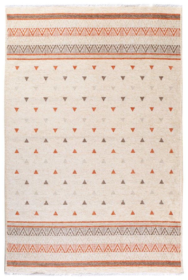 Washable Pyramid Patterned Rug in Beige and Orange Color