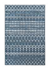 Blue, patterned, machine washable rug