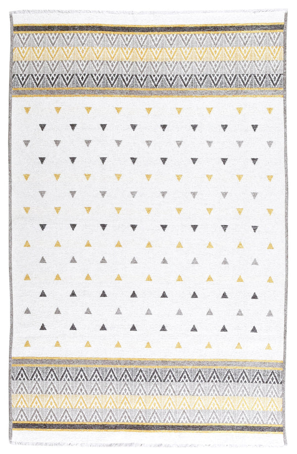 Washable Pyramid Patterned Rug in Yellow and Grey Color