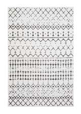 White, black,  patterned, machine washable rug