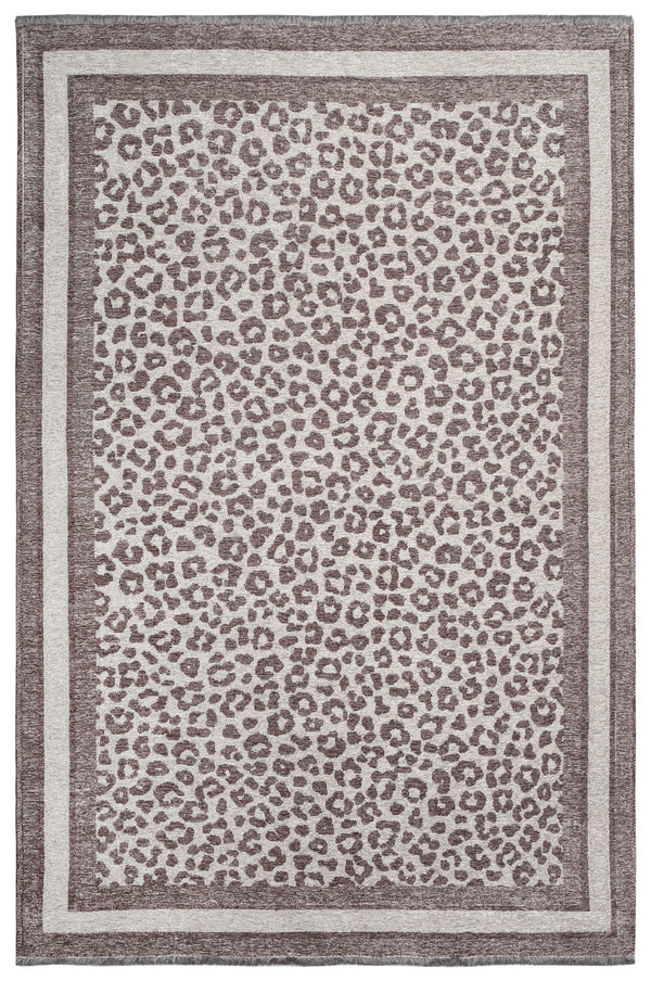 Washable Leopard Patterned Rug in Grey Color