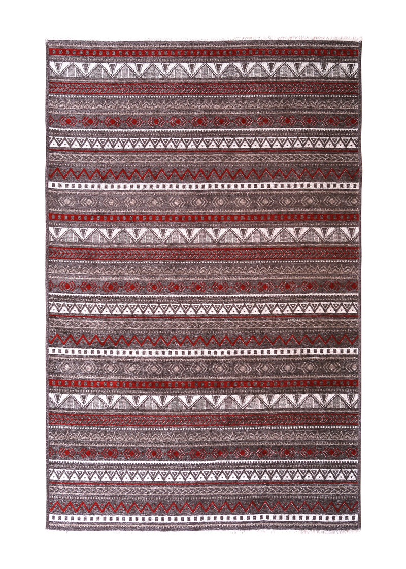 Red, striped, machine washable rug