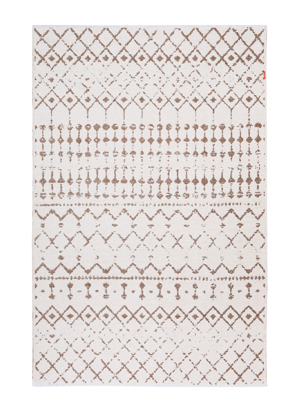 White, brown, patterned, machine washable rug