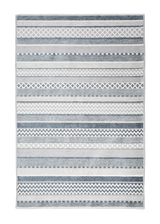 Gray, blue, striped, machine washable rug