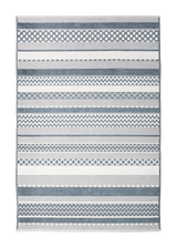 Gray, blue, striped, machine washable rug