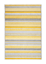 Yellow, gray, striped, machine washable rug