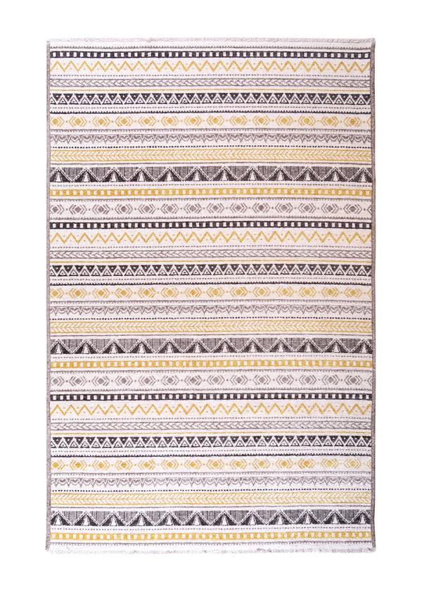 Yellow, striped, machine washable rug