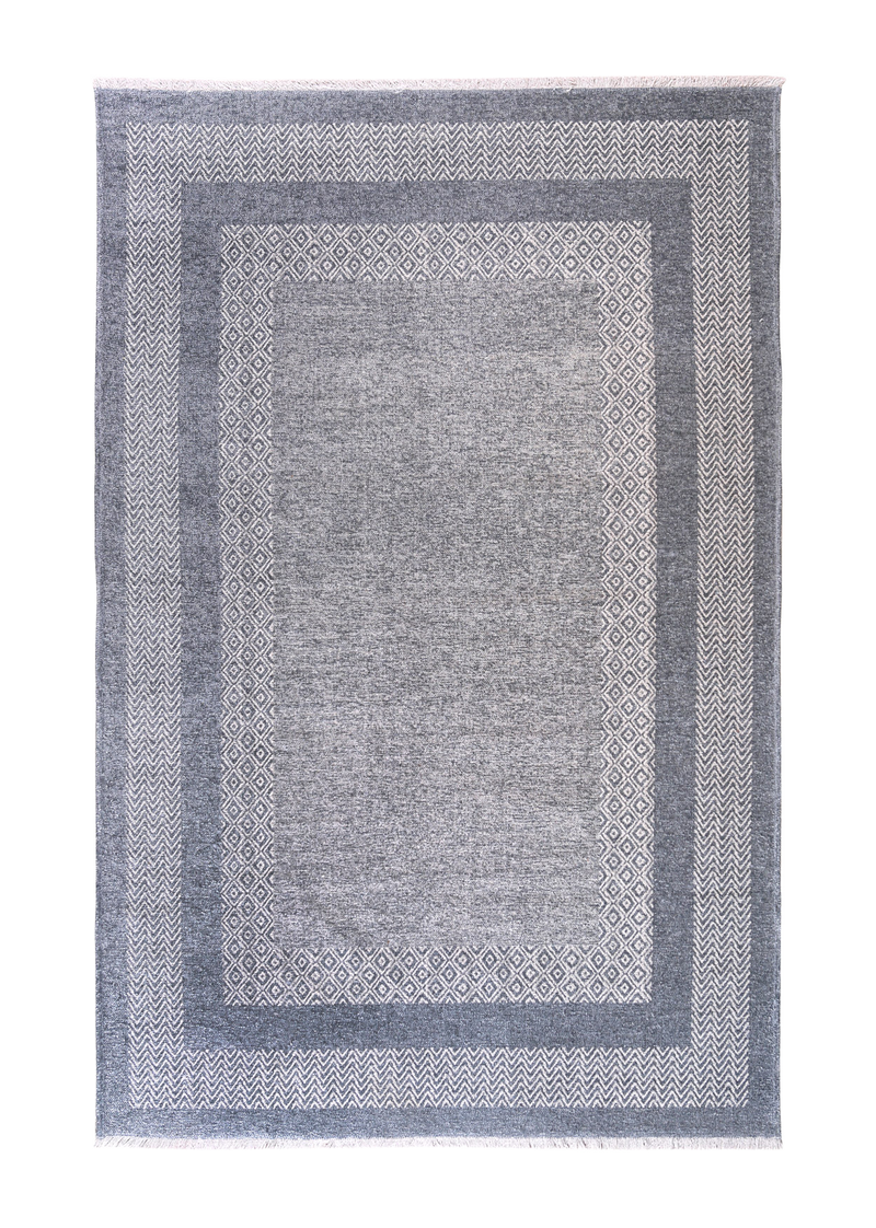 Gray, classic, bordered, patterned, machine washable rug