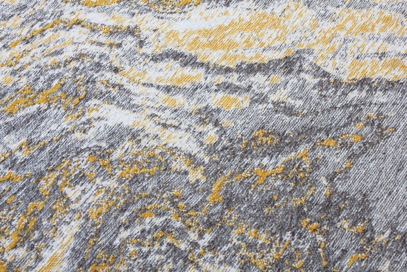 Yellow, gray, marble design, machine washable rug