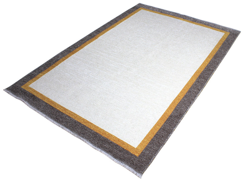 Gray, white, classic, bordered, machine washable rug