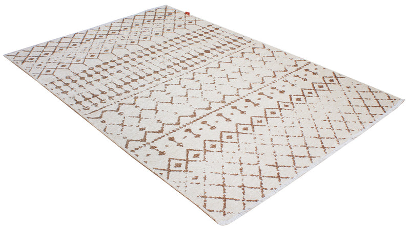 White, brown, patterned, machine washable rug