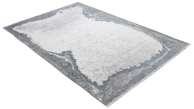 Blue, gray, marble border design, machine washable rug