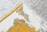 Yellow, gray, marble border design, machine washable rug  