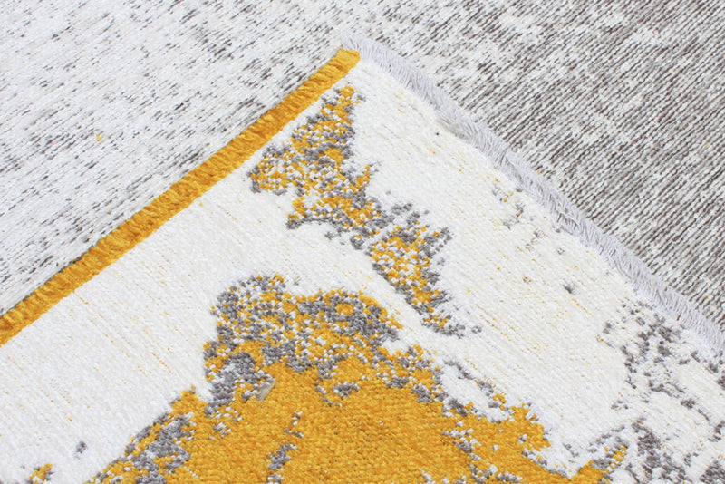 Yellow, gray, marble border design, machine washable rug  