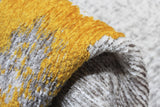 Yellow, gray, marble border design, machine washable rug 