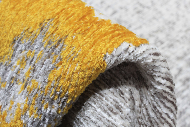 Yellow, gray, marble border design, machine washable rug 
