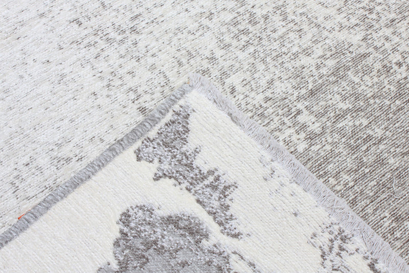 Gray, marble border design, machine washable rug 