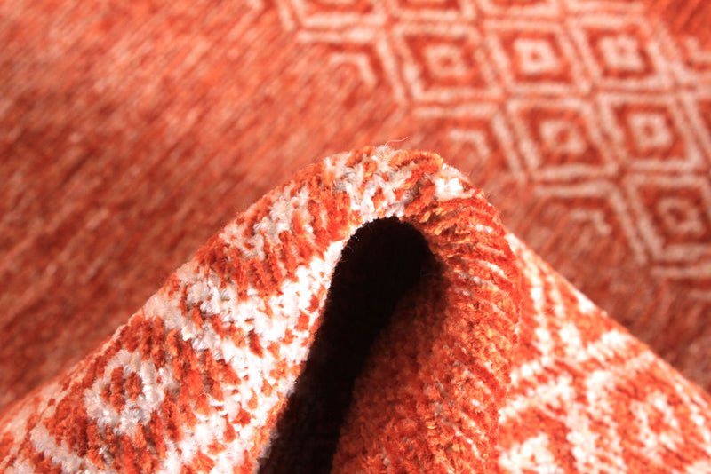 Orange, classic, bordered, patterned, machine washable rug