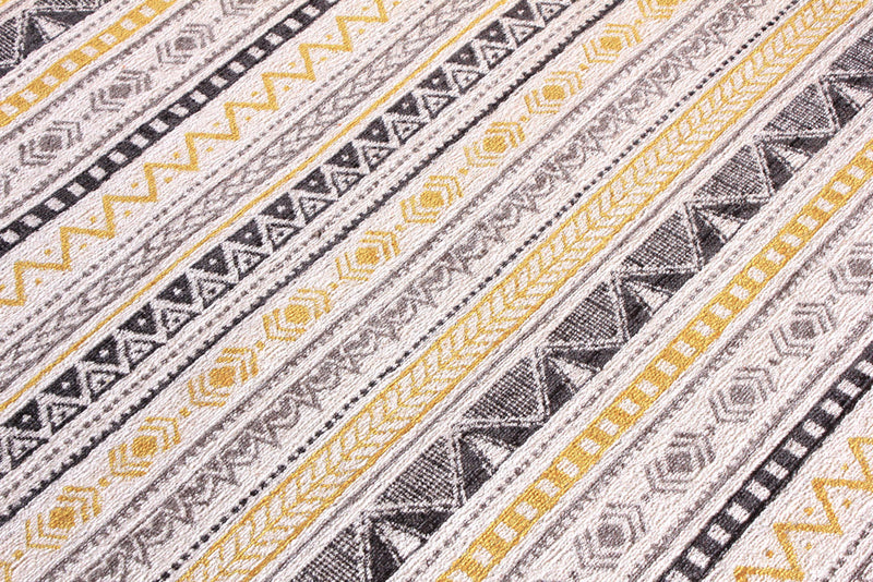 Washable Scandinavian Patterned Rug in Yellow and Grey Color