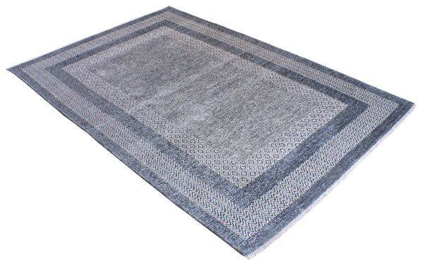 Gray, classic, bordered, patterned, machine washable rug