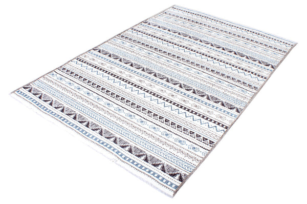 Gray, striped, machine washable rug