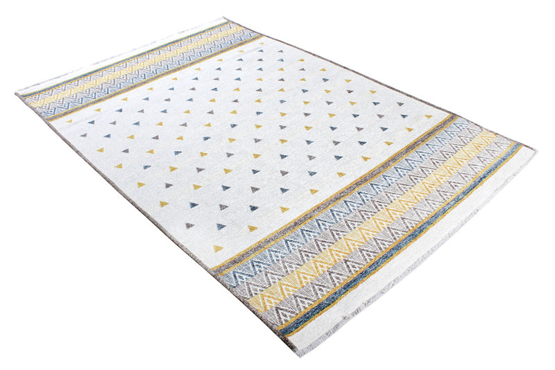 Washable Pyramid Patterned Rug in Yellow and Blue Color