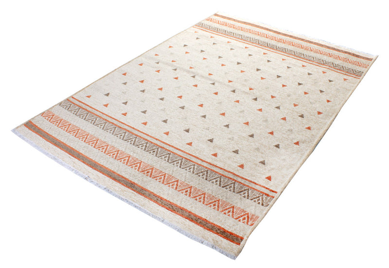 Washable Pyramid Patterned Rug in Beige and Orange Color